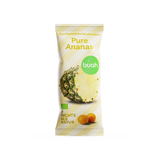 buah Ananas Kaubonbon Verpackung vor gelbem Hintergrund