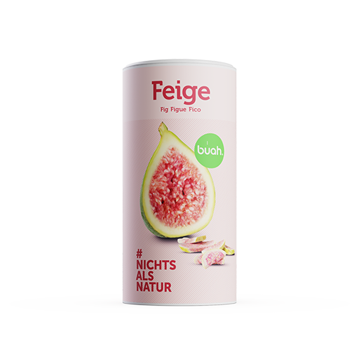 buah Dose Feige mit gefriergetrockneter Feige vor der rosa Dose