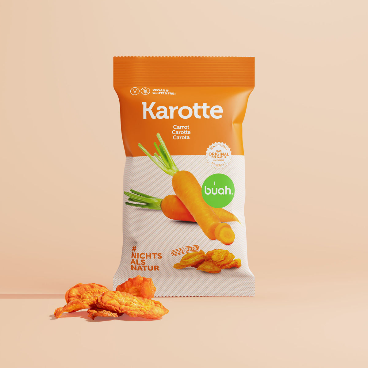 Orangene und weiße Packung buah vakuumgetrocknete Karottenchips